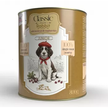 Syta Micha mokré krmivo pre šteniatka s králikom, cviklou a malinou – 800g konzerva