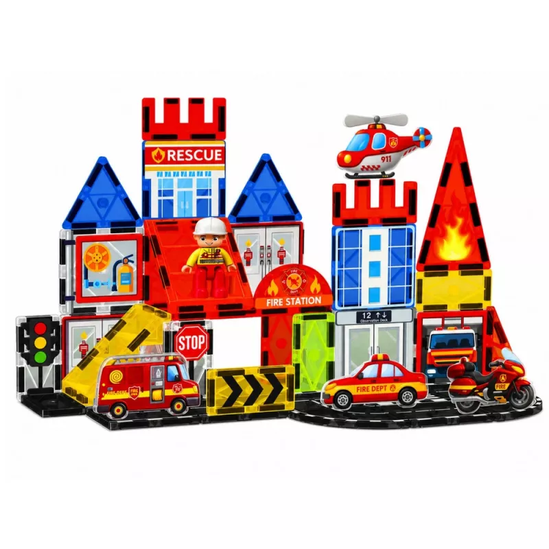 LEAN TOYS Magnetické stavebnice hasičská stanica 42 dielov