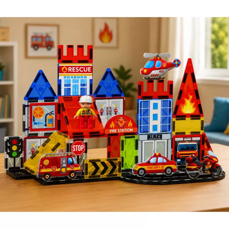 LEAN TOYS Magnetické stavebnice hasičská stanica 42 dielov