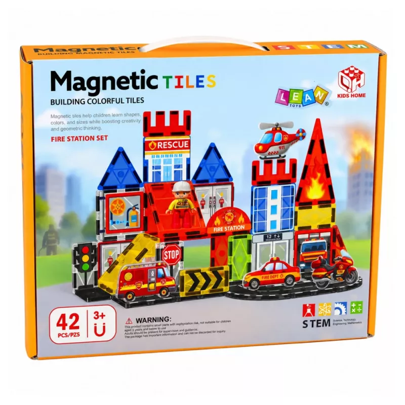 LEAN TOYS Magnetické stavebnice hasičská stanica 42 dielov