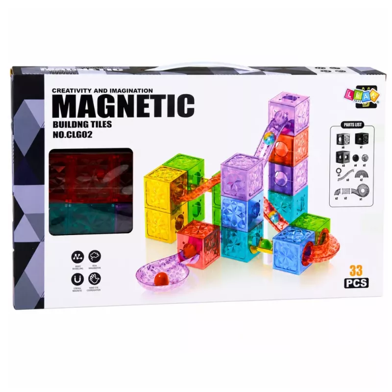LEAN TOYS Magnetické stavebnice kocka guľôčková dráha farebné 28 kusov