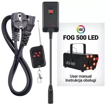 LIGHT4ME FOG 500 LED hmlový generátor, 500 W, RGB-LED, 0,5 L nádrž, káblový diaľkový ovládač