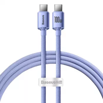 Baseus USB-C na USB-C Crystal Shine 100W PD rýchlonabíjací a dátový kábel, 1,2 m, fialový