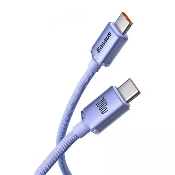 Baseus USB-C na USB-C Crystal Shine 100W PD rýchlonabíjací a dátový kábel, 1,2 m, fialový