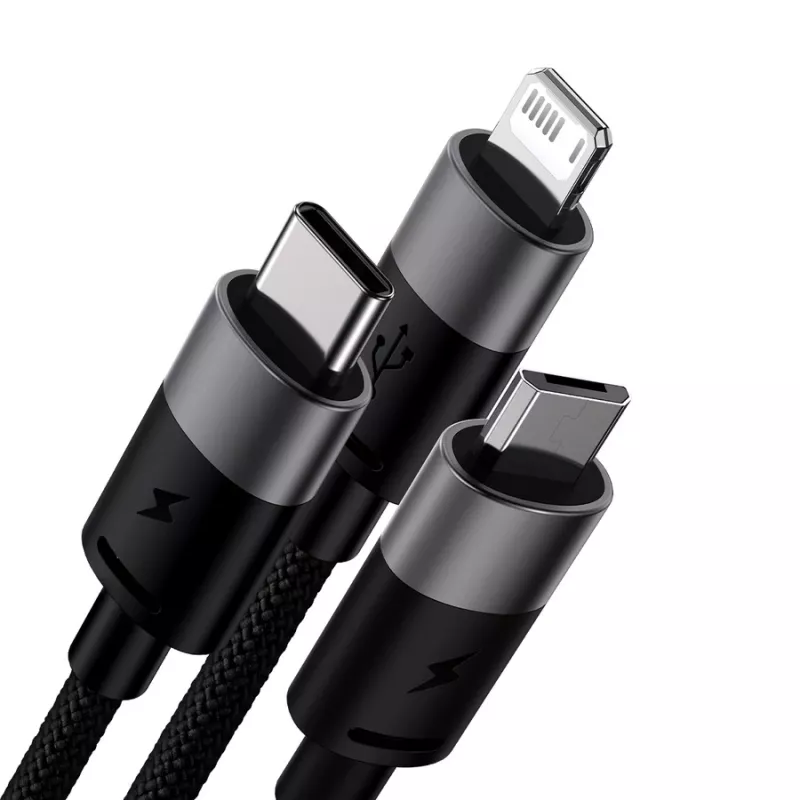 Baseus StarSpeed USB 3-in-1 multi nabíjací kábel USB-C + Micro USB + Lightning 3.5A 1,2m čierny