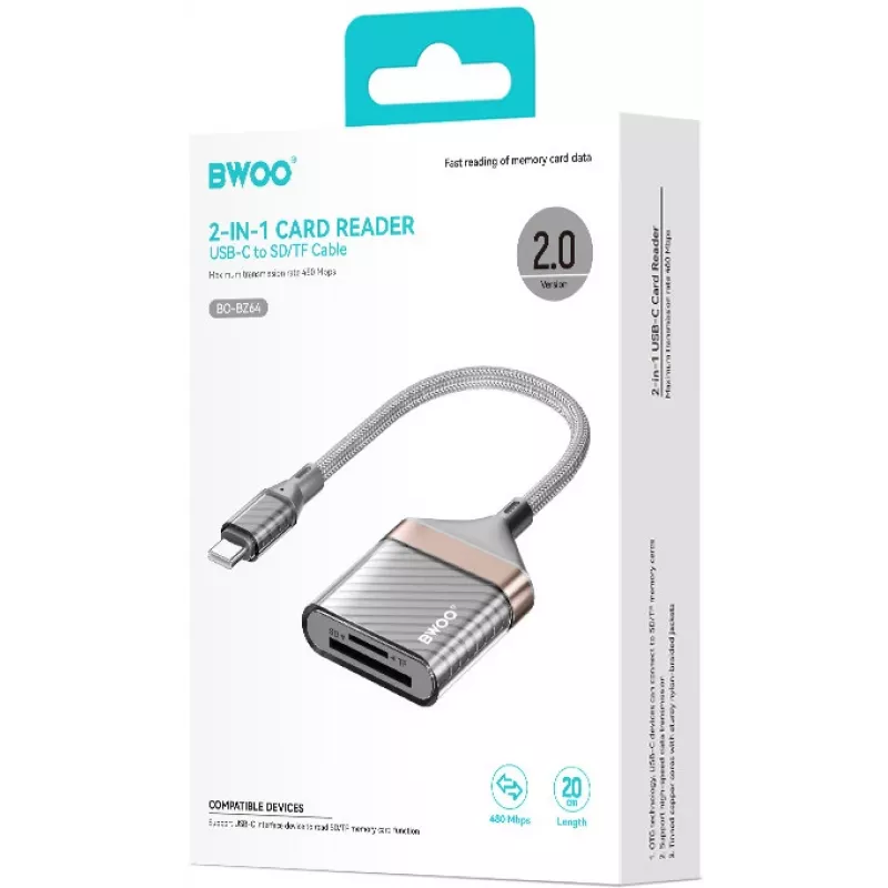 BWOO USB-C 2-v-1 čítačka kariet SD/TF (BO-BZ64)