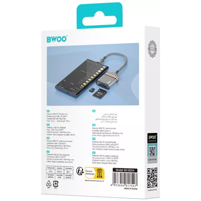 BWOO USB-C 2-v-1 čítačka kariet SD/TF (BO-BZ64)