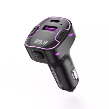 XO BCC12 Bluetooth 5.0 FM-transmitter s duálnou USB nabíjačkou, handsfree, LED displej, USB-/TF-karty MP3 prehrávač, monitor napätia autobatérie pre 12V/24V vozidlá