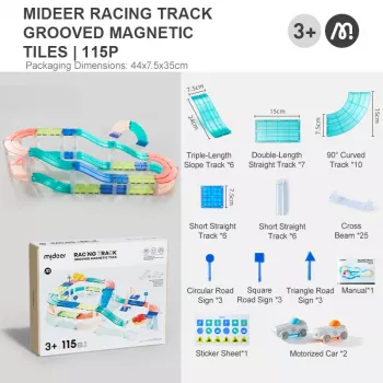 Mideer MD6395 magnetická pretekárska dráha s 2 autami, 115 dielov, 3+ roky