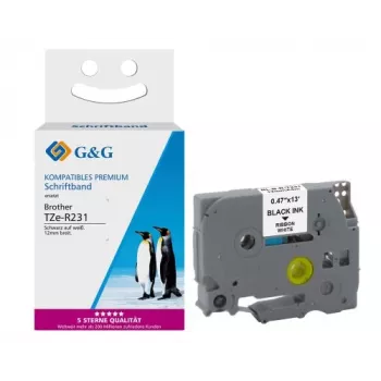 G&G Ninestar saténová páska kompatibilná s Brother TZe-R231, 12mm x 4m, červená