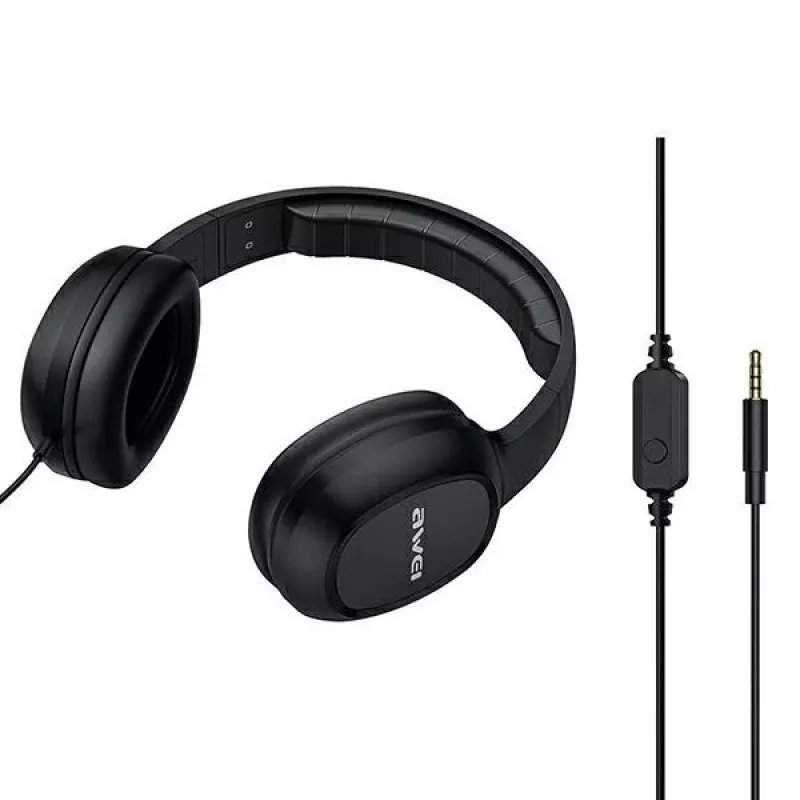 AWEI GM-6 over-ear herný headset s mikrofónom, káblový 3,5-mm jack, 40-mm meniče, čierna