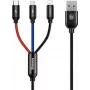 Baseus Primary Colors 3-in-1 USB 2.0 Type-A na Micro, USB-C & Lightning kábel 30cm čierny/červený/modrý