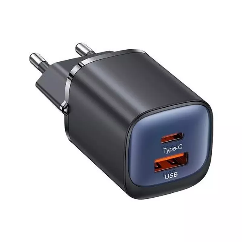 USAMS CC254 30W GaN USB-C/USB-A rýchlonabíjací napájací zdroj HC Series čierny