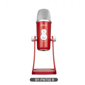 BOYA BY-PM700R USB kondenzátorový mikrofón s guľovou, kardioidnou, osmičkovou a stereo smerovou charakteristikou, 3,5 mm výstup na slúchadlá, regulátor hlasitosti, tlačidlo stlmenia a integrovaný stolný stojan