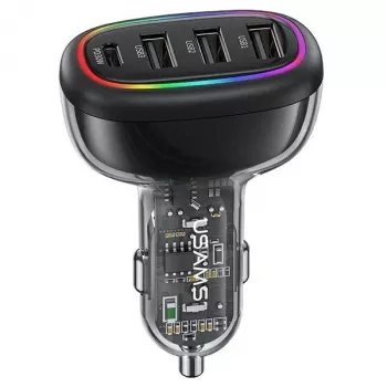 USAMS C34 48W PD rýchlonabíjacia auto nabíjačka s 1x USB-C a 3x USB-A - čierna