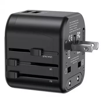 USAMS T55 univerzálna cestovná nabíjačka 2xUSB 12W US/AU/EU/UK čierna CC173TC01