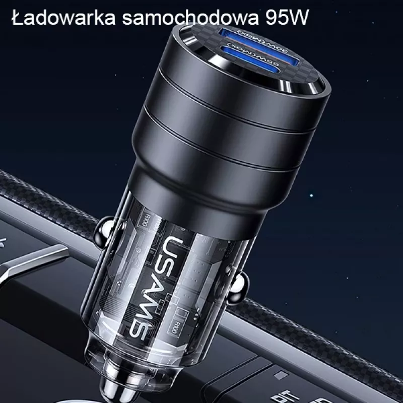 USAMS C36 95W rýchlonabíjacia auto nabíjačka USB + USB-C čierna CC176CC01 (US-CC176)