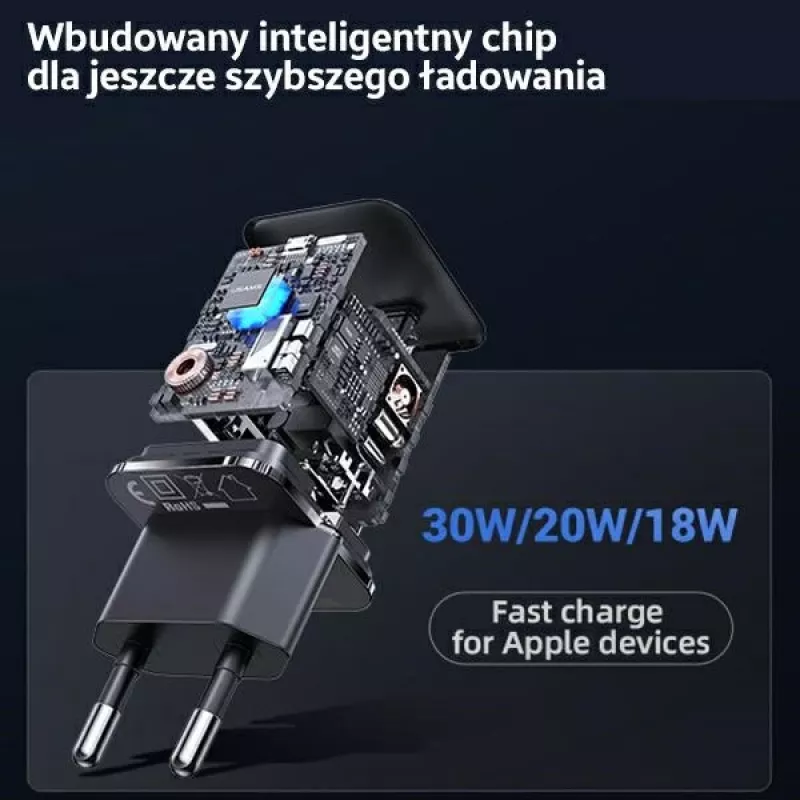 USAMS T45 Mini 30W USB-C PD3.0 nástenná nabíjačka biela CC148TC02 (US-CC148)