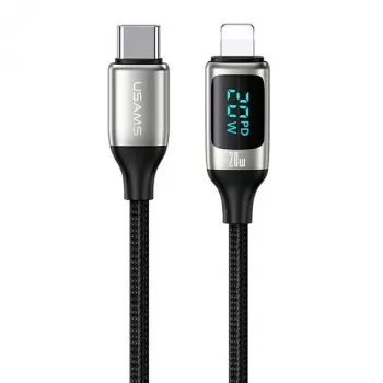 USAMS U78 pletený USB-C na Lightning kábel s LED indikátorom 1,2m 20W PD rýchle nabíjanie biely SJ545USB02
