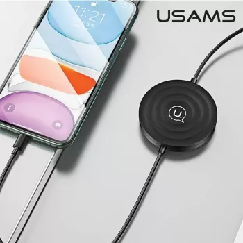 USAMS US-CC096 10W Qi bezdrôtová nabíjačka s Lightning káblom - čierna