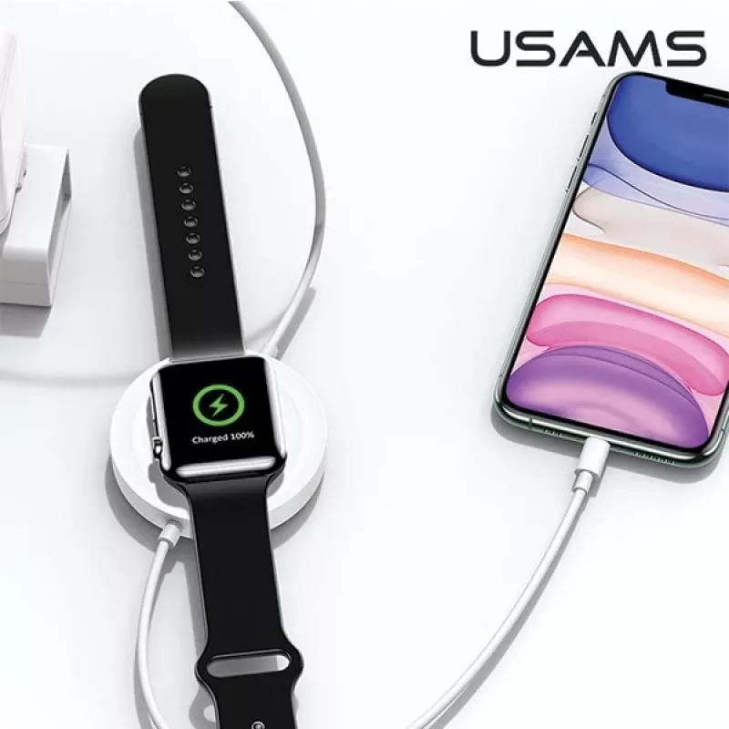 USAMS US-CC096 10W Qi bezdrôtová nabíjačka s Lightning káblom - čierna
