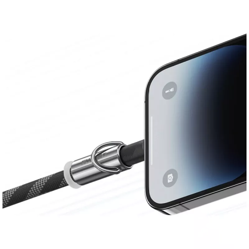 USAMS SJ746 30W USB-C na Lightning nabíjací kábel s pútkom na mobil 1,2 m čierny
