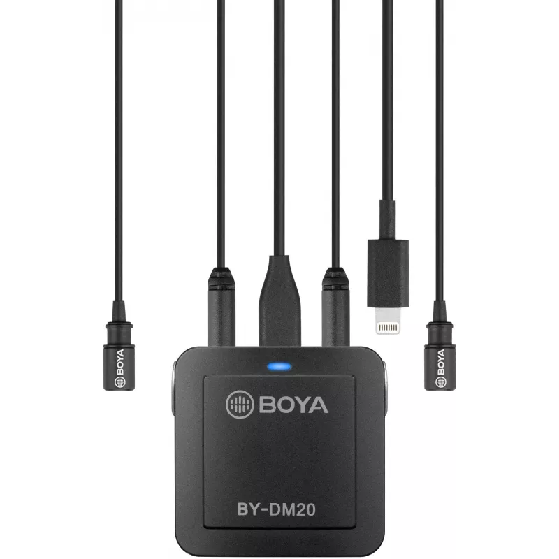 BOYA BY-DM20 dvojkanálový digitálny stereo kondenzátorový mikrofón s USB-C, Lightning a USB-A konektorom, omnidirekcionálny, 25Hz-20kHz, pre iOS, Android, Windows, Mac