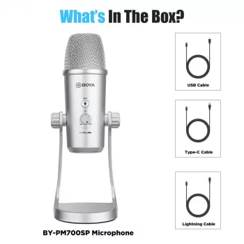BOYA BY-PM700SP multi-pattern USB kondenzátorový mikrofón s monitorovaním slúchadiel a integrovaným stojanom
