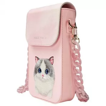 Nimmy Big Eyed Pet 2.0 puzdro na telefón s mačkou - ružová crossbody taška pre smartfóny do 6,7 palcov