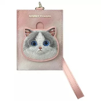 NIMMY Big Eyed Pet 2.0 mačka ružová PU kožená peňaženka na karty s 6 priehradkami na karty, priehradkou na mince a zipsom
