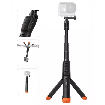 TELESIN vodotesný selfie stick s diaľkovým ovládaním pre DJI Osmo Action kamery, 15m IPX8, výsuvný na 60cm, čierny