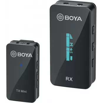 BOYA BY-XM6-S1 Mini 2,4 GHz bezdrôtový mikrofónový systém s lavalier mikrofónom, OLED prijímač, dosah 100 m
