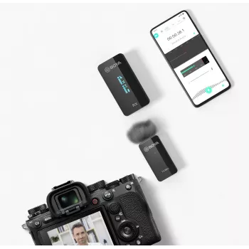 BOYA BY-XM6-S1 Mini 2,4 GHz bezdrôtový mikrofónový systém s lavalier mikrofónom, OLED prijímač, dosah 100 m
