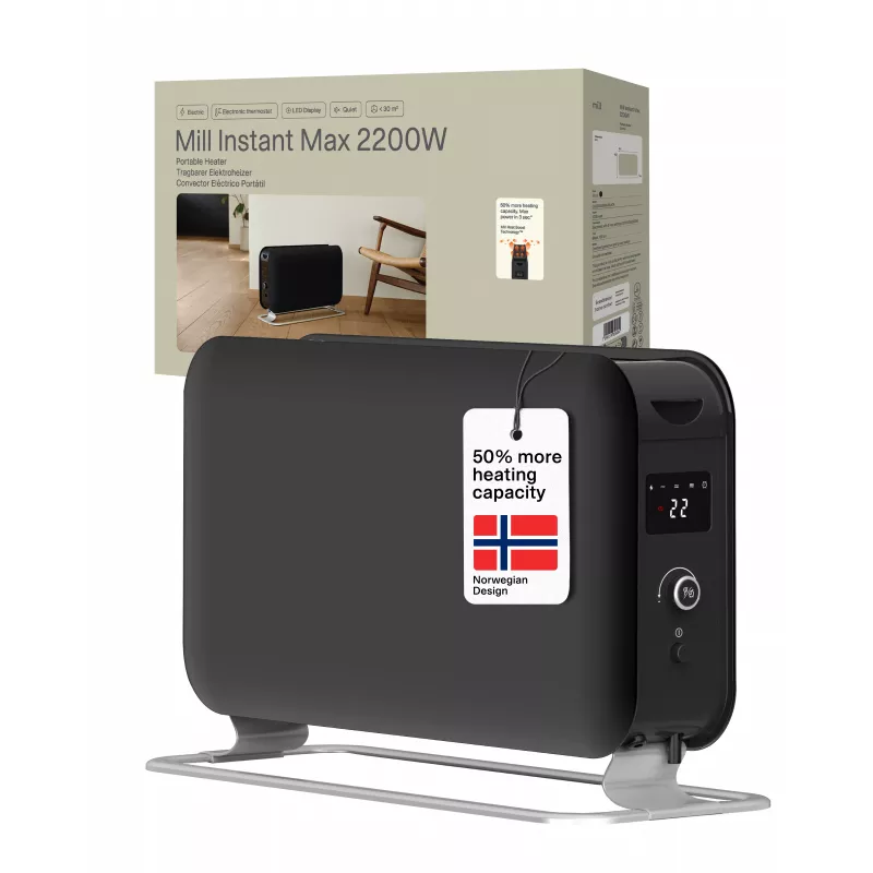 Mill Instant Max LED mobilný konvekčný ohrievač, 2200 W, čierna