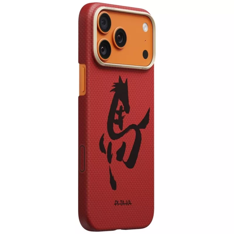 PITAKA Edge Case Ink Horse Painting pre Apple iPhone 17 Pro – cinober aramidové vlákno Snap-On puzdro s MagSafe