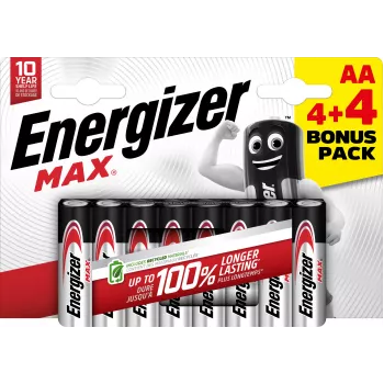 Energizer Max AA alkalické batérie, 1,5 V, balenie 8 ks (4+4)