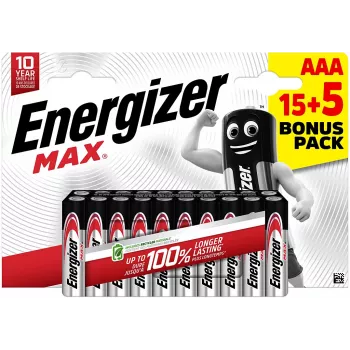 Energizer Max Micro AAA alkalické batérie 1,5 V balenie 20 ks (E303349400)