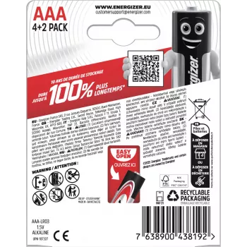 Energizer Max AAA alkalické batérie, 1,5 V, balenie 6 ks (4+2)