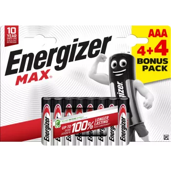 Energizer Max Alkalické batérie AAA, 1,5 V, balenie 8 ks (4+4)