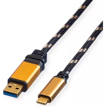 ROLINE GOLD USB 3.2 Gen 1 USB-A na USB-C kábel, 1m, čierny, pozlátené konektory