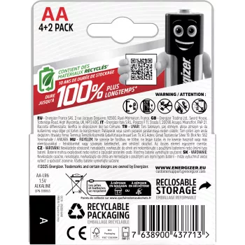 Energizer Max AA alkalické batérie, 1,5 V, balenie 6 ks (4+2)
