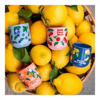 Bialetti Fruit Vibes keramická sada kávových šálok, 300 ml, viacfarebná, vhodná do umývačky a mikrovlnky