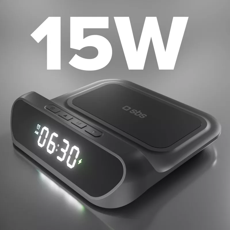 SBS budík s 15 W bezdrôtovou nabíjačkou (TEWIRCLOCK)