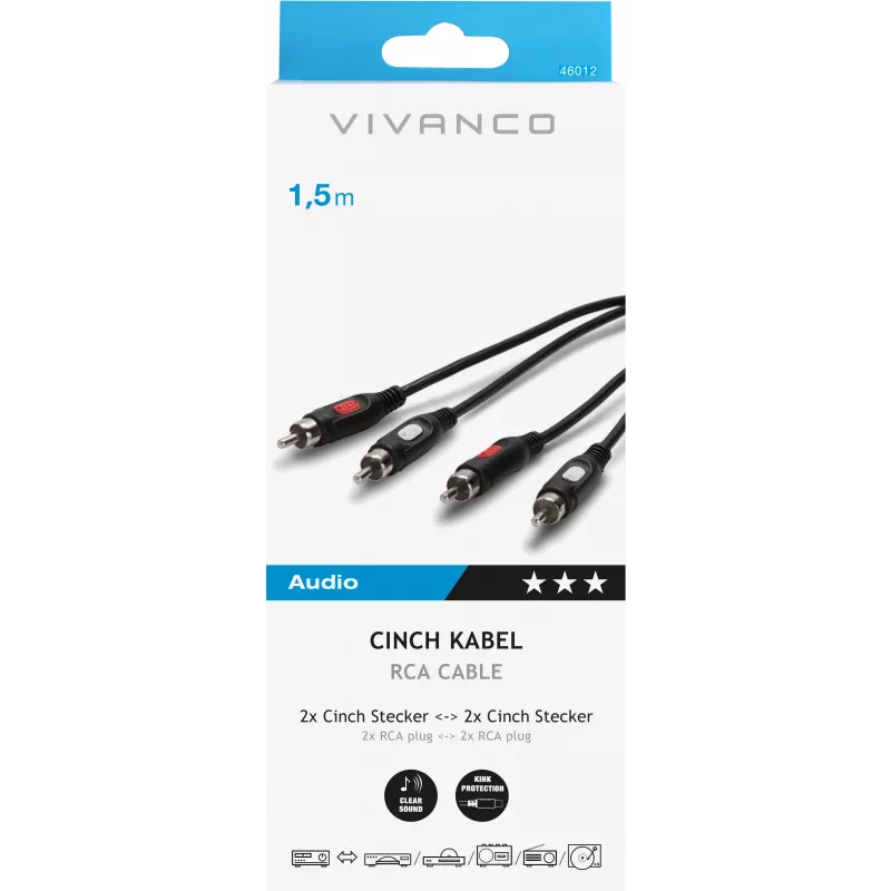 Vivanco audio kábel 2xRCA na 2xRCA 1,5 m (VVA2RCA15MMK)