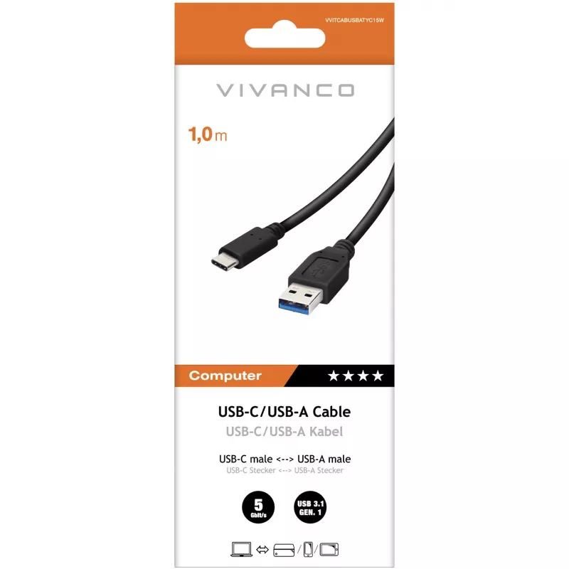 Vivanco kábel USB-C na USB-A 3.0 1 m (VVITCABUSBATYC15W)