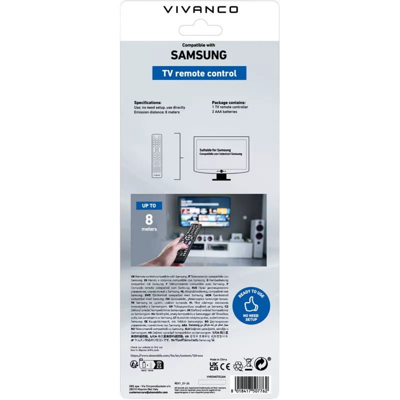 Vivanco VVREMOTESAM univerzálny diaľkový ovládač pre Samsung TV, čierny