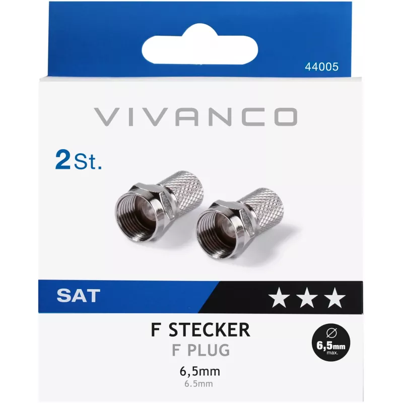 Vivanco F-konektor pre kábel 6,5 mm, 2 kusy (VVSATADAPTF65MM2P)