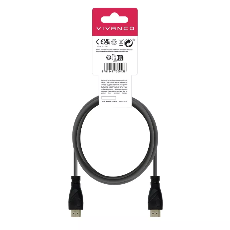 Vivanco VVVOXHDMI15MMK High Speed HDMI kábel s Ethernetom 1,5 m čierny