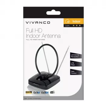 Vivanco VVTV2ANTCIRCLE vnútorná anténa pre DVB-T/T2, DAB/DAB+ a FM rádio, čierna
