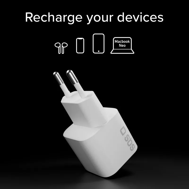 SBS 20W USB-C PD nástenná nabíjačka - biela